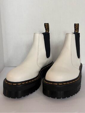 White Leather Platform Chelsea Boots - Dr. Martens Style